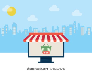 Online Shopping flat concept vector illustration template for website and mobile app development.