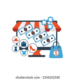 Online Shopping flat concept vector illustration template for website and mobile app development