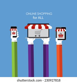 Online Shopping Flat Concept for Web Marketing. Vector Illustration 