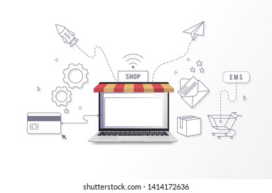 Online shopping Flat design concept Connect everything on internet vector illustration.