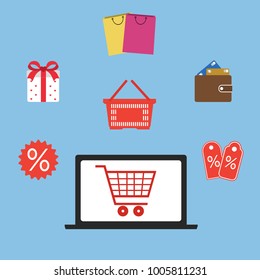 Online shopping. Flat design graphic elements, signs, symbols, line icons set. Premium quality.