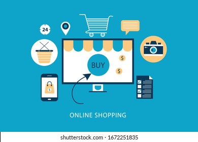 Online shopping. Flat design graphic elements