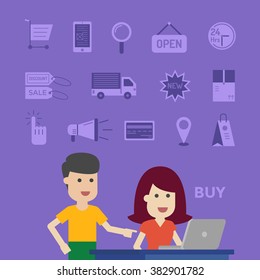 Online Shopping, Flat Design, Illustration