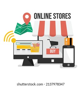 Online shopping flat design item vector image. Flat design Online shopping with style modern vector illustration concept