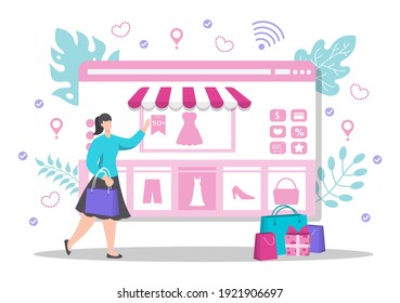 Online Shopping Flat Design for Website Landing Page, Marketing Elements, or E-commerce  Illustration, Web Banner, and Digital Payment 