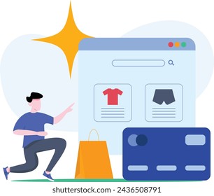 Online Shopping Flat Design for Website Landing Page, Marketing Elements, or E-commerce Illustration, Web Banner, and Digital Payment Vector 