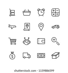 Online shopping flat icon set. Single high quality outline symbol of info for web design or mobile app. Thin line signs for design logo, visit card, etc. Outline logo of graphic online shopping