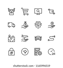 Online shopping flat icon set. Single high quality outline symbol of info for web design or mobile app. Thin line signs for design logo, visit card, etc. Outline logo of graphic online shopping