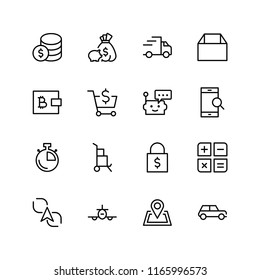 Online shopping flat icon set. Single high quality outline symbol of info for web design or mobile app. Thin line signs for design logo, visit card, etc. Outline logo of graphic online shopping