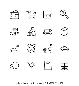Online shopping flat icon set. Single high quality outline symbol of info for web design or mobile app. Thin line signs for design logo, visit card, etc. Outline logo of graphic online shopping