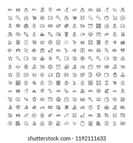Online shopping flat icon set. Single high quality outline symbol of info for web design or mobile app. Thin line signs for design logo, visit card, etc. Outline logo of graphic online shopping
