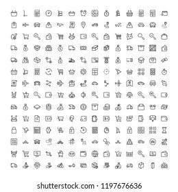 Online shopping flat icon set. Single high quality outline symbol of info for web design or mobile app. Thin line signs for design logo, visit card, etc. Outline logo of graphic online shopping