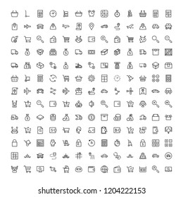 Online shopping flat icon set. Single high quality outline symbol of info for web design or mobile app. Thin line signs for design logo, visit card, etc. Outline logo of graphic online shopping