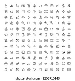 Online shopping flat icon set. Single high quality outline symbol of info for web design or mobile app. Thin line signs for design logo, visit card, etc. Outline logo of graphic online shopping