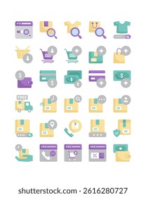 online shopping flat icon set vector illustration
