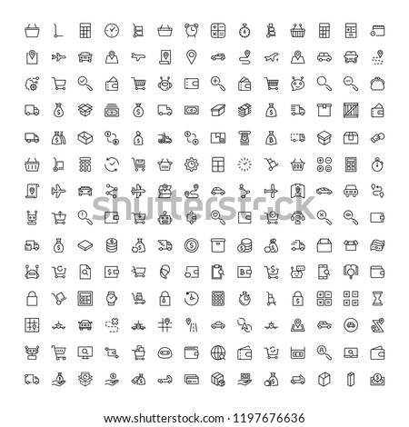 Online shopping flat icon set. Single high quality outline symbol of info for web design or mobile app. Thin line signs for design logo, visit card, etc. Outline logo of graphic online shopping
