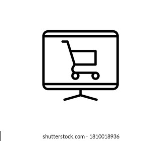 Icono plano de compras en línea. Símbolo de esquema único de alta calidad para diseño web o aplicación móvil.  Compra en línea de señales de línea delgada para el logotipo de diseño, tarjeta de visita, etc. Esquema pictograma EPS10