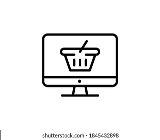 Das Symbol für Online-Shopping-Wohnung. Einzelnes, qualitativ hochwertiges Umrisssymbol für Webdesign oder mobile App.  Online-Shopping-Thin-Line-Zeichen für Design-Logo, Visitenkarte usw. Leitbild EPS10