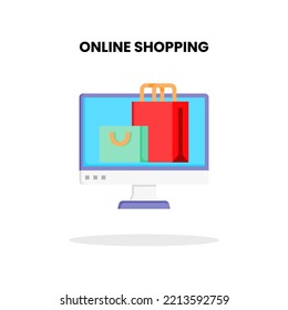 Online Shopping flat icon. Vector Illustration on white background.