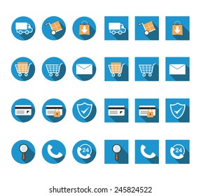 Online shopping flat icons vector set