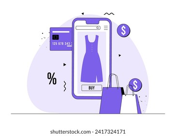 Online shopping flat illustration concept, Online clothing store, E-commerce, Mobile shopping, Special offer, Flash sale, Order online