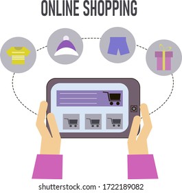 Online shopping flat illustration. Mobile phone wireless communication. Technology communication background. Internet technology. 