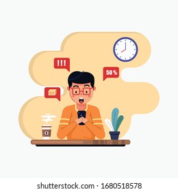 online shopping flat illustration vector  or a man who shocked object orange colour