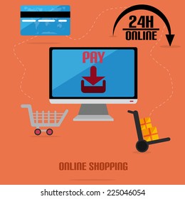 On-line Shopping With Flat Monitor And Credit Card
