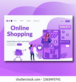 Online Shopping- Flat style vector landing page illustration for website.