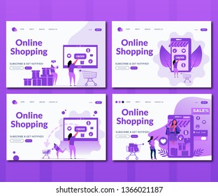 Online Shopping- Flat style vector landing page illustration set.
