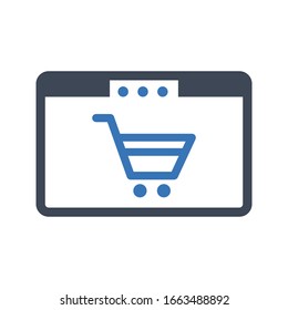 Icono de vector plano de compras en línea