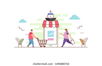 Online Shopping flat vector illustration concept,can be used for landing page, ui, web, app intro card, editorial, flyer, and banner.