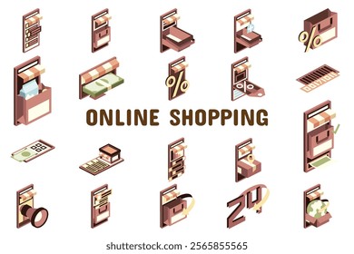 Online Shopping Flat Vector Illustration Icon Sticker Set Design Materials