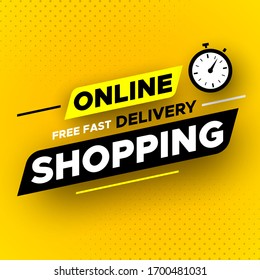 Online Shopping Free Fast Delivery Banner. Vector Illustration.