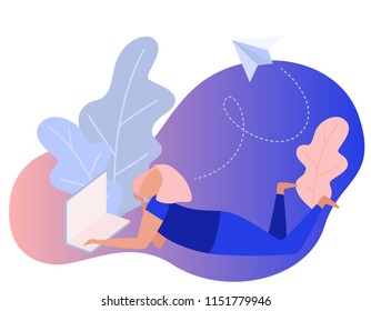 Online shopping. Freelance. Girl with laptop. Flat illustration. Web page design template. Modern flat illustration, concept for website, mockup. 