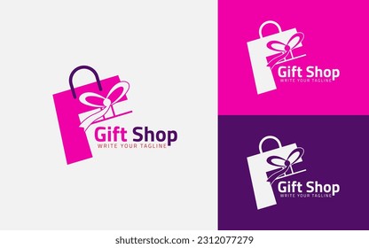 Online Shopping Gift Logo Templates. Gift Shop Logo Mouse Symbol Design Vector. Gift Box Logo Design.