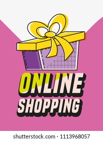 online shopping with gift pop art style