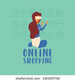 Online Shopping girl with additional reality glasses makes a purchase in an online store. New technologies artificial intelligence and machine learning. Shopping online via the Internet