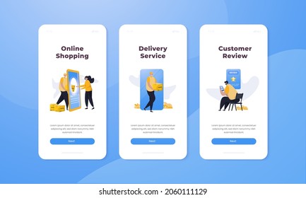 Online shopping and give review illustration on user interface onboard screen design