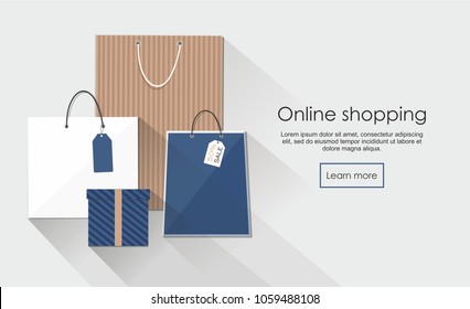 Online shopping with group of shopping bags Vector Illusrtation