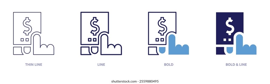 Online shopping habits icon in 4 different styles. Thin Line, Line, Bold, and Bold Line. Duotone style. Editable stroke.