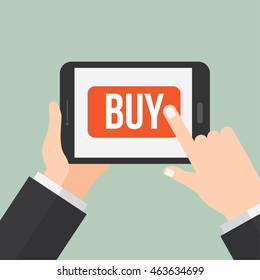 online shopping. hand hold tablet. business design concept.