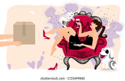 online shopping. hands with box. online order and home delivery. Parcel to your home. ordering goods to your home via the Internet device gatdet. delivery service. flat vector illustration.