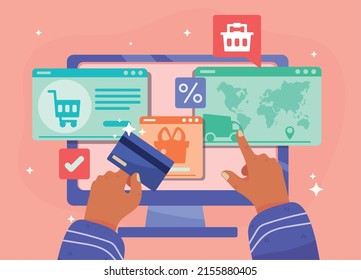 online shopping, hands touching screen