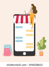 Woman’s online shopping at home.