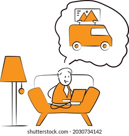 Online shopping home - safe shopping concept.
Stay Home on Quarantine During the Coronavirus Epidemic.Vector Illustration doodle man or woman with laptop. Booking holiday trip, airplane 
