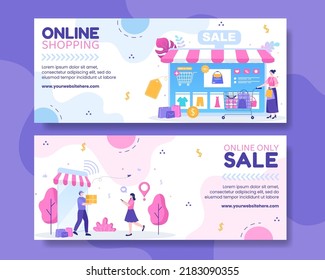 Online Shopping Horizontal Banner Template Flat Cartoon Background Vector Illustration