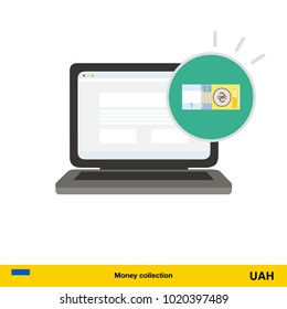 Online shopping.  hryvnia banknote. E-commerce platform concept vector illustration.