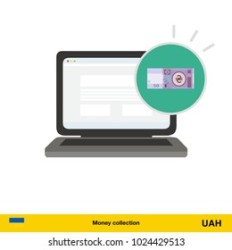 Online shopping.  hryvnia banknote. E-commerce platform concept vector illustration.
