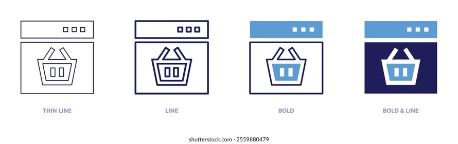 Online shopping icon in 4 different styles. Thin Line, Line, Bold, and Bold Line. Duotone style. Editable stroke.
